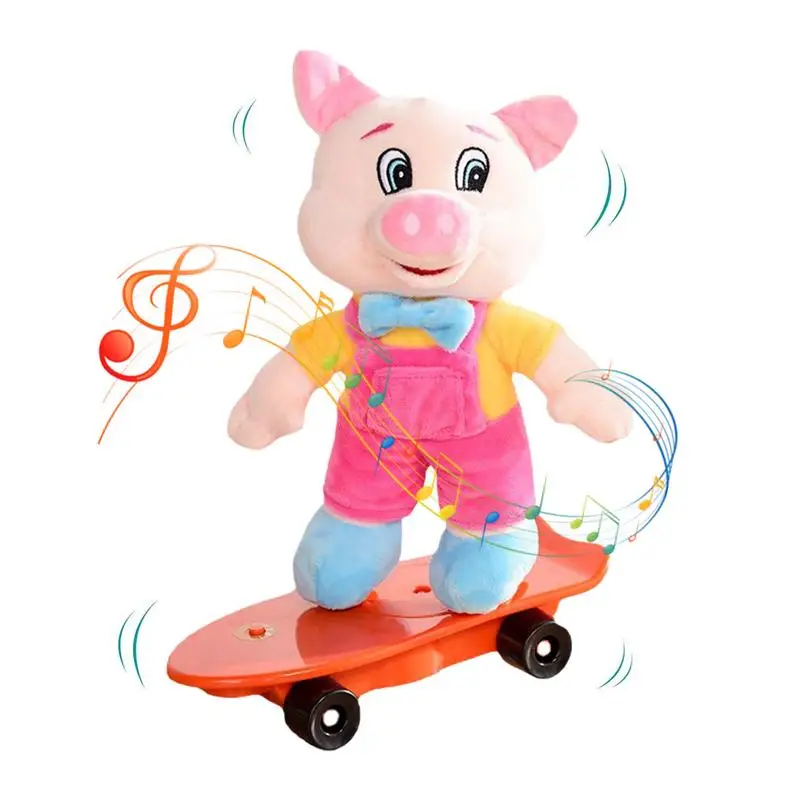 Electric Scooter Toy Singing Skateboard Pig Figure Doll For Kids Pig On Skateboard Singing And Spinning Toy Interactive For Boys