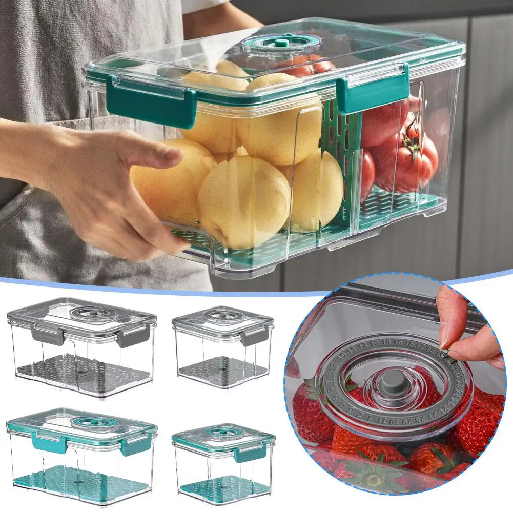 

Fresh Storage Box Household Vacuum Food Sealed Transparent Vegetable Kitchen Fruit Storage Drain Box Jar Refrigerato V1O7