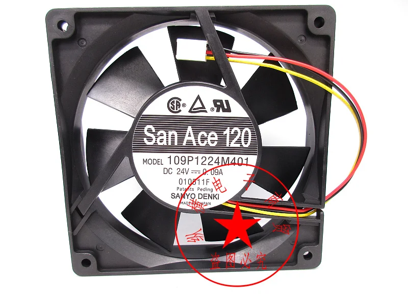 SANYO DENKI 109P1224M401 DC 24V 0.09A 120x120x25mm 3-Wire Server Cooling Fan