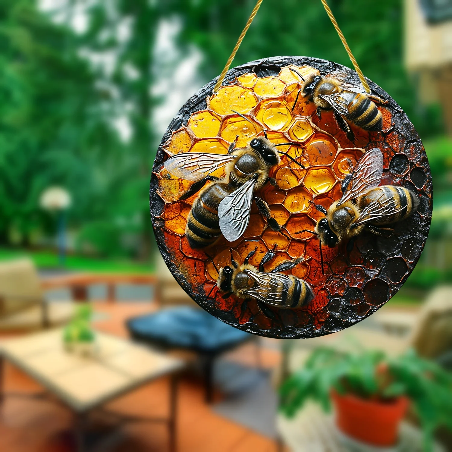 3D bees in labor,hive art stained window hanging,sun catcher,sunshade,bee sign,gift for family,garden,house,home,door welcome