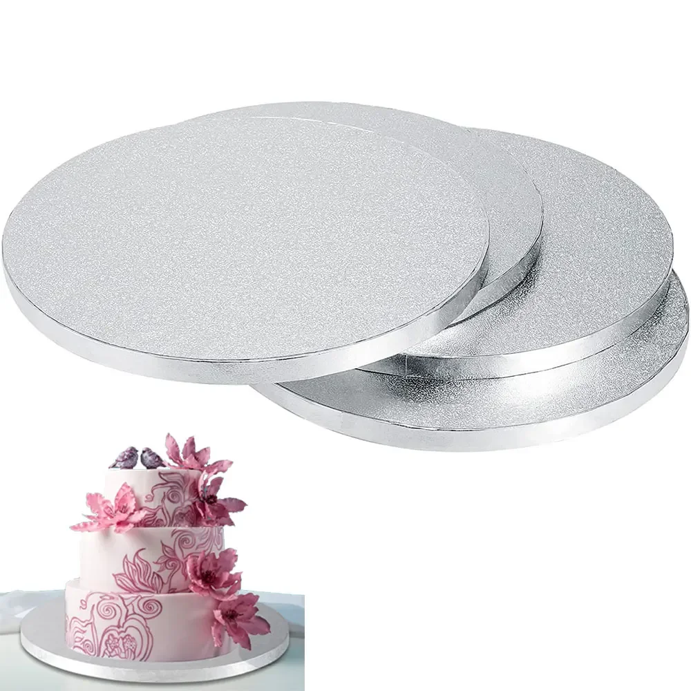 4pack Silver Cake Drum Round 12Inch Cake Boards 1.3cm Thick Smooth Edges for Multi Tiered Birthday Wedding Party Cake Board