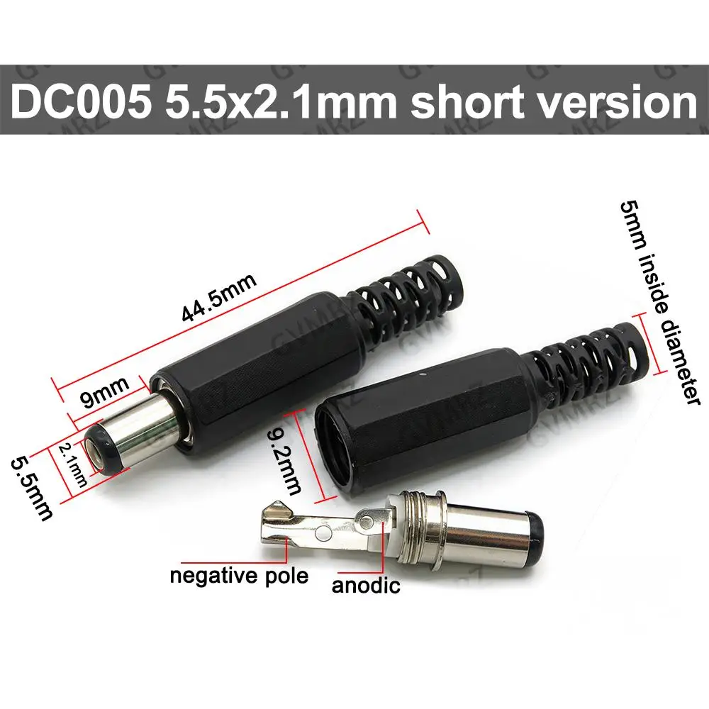5Pairs 3A 12V 5.5x2.1mm Plastic Male Plugs DC022 DC Power Socket Female Jack Screw Nut Panel Mount Connector 5.5*2.5MM