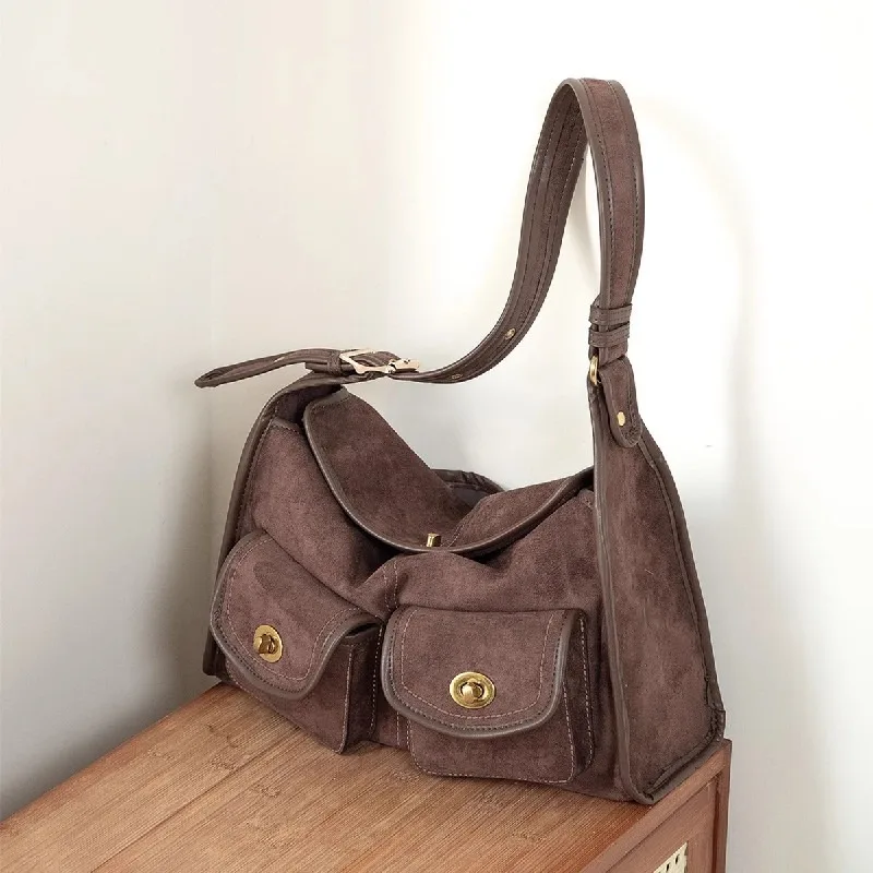 حقيبة كروس بكتف واحد كاجوال للركاب بسعة كبيرة من جلد الغزال حقيبة وسادة بنمط عتيق وبطانة من البوليستر #1