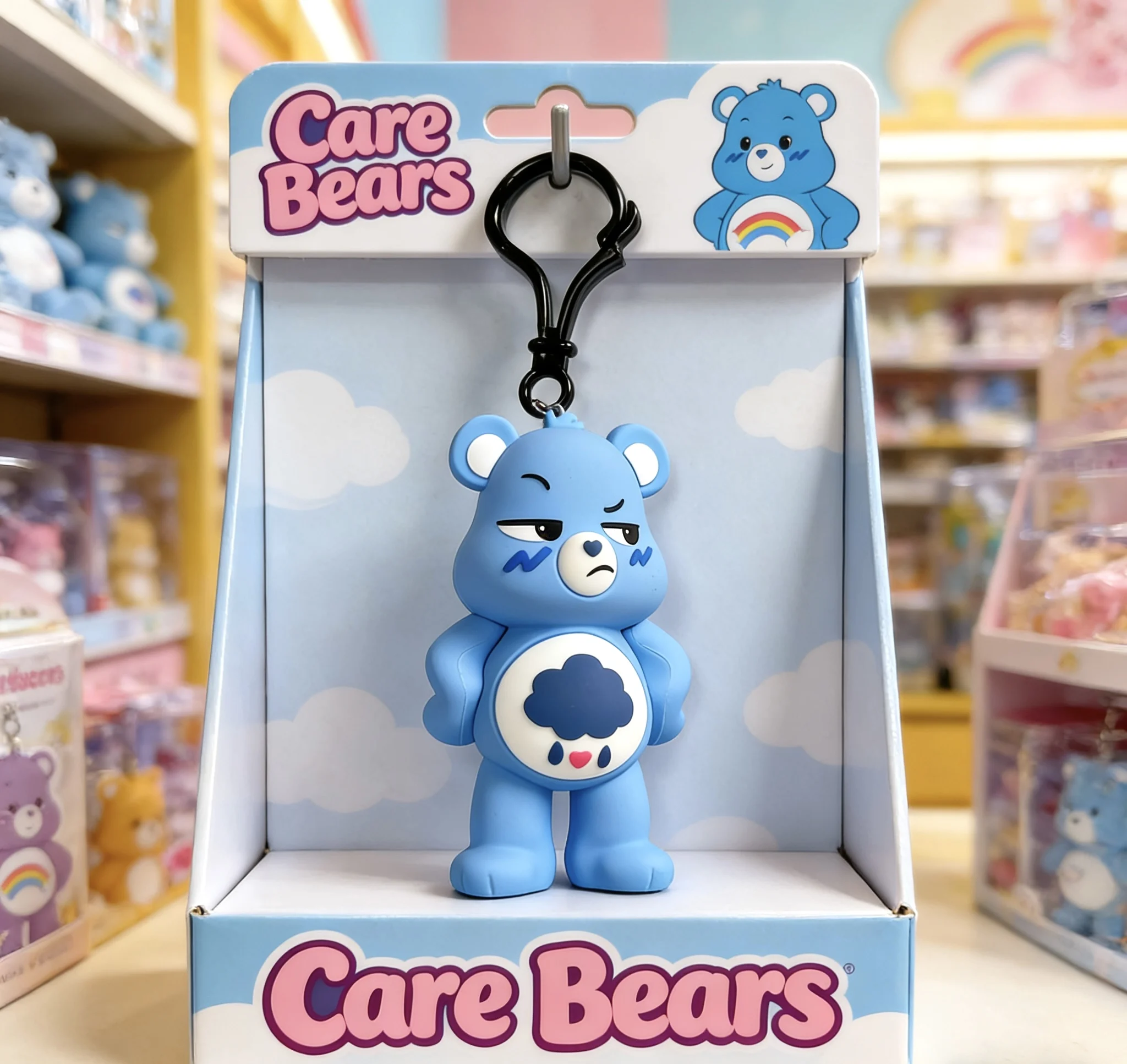 Llavero 3D de Care Bears Grumpy Bear – Adorable Colgante de Oso Azul para Llaves y Bolsos