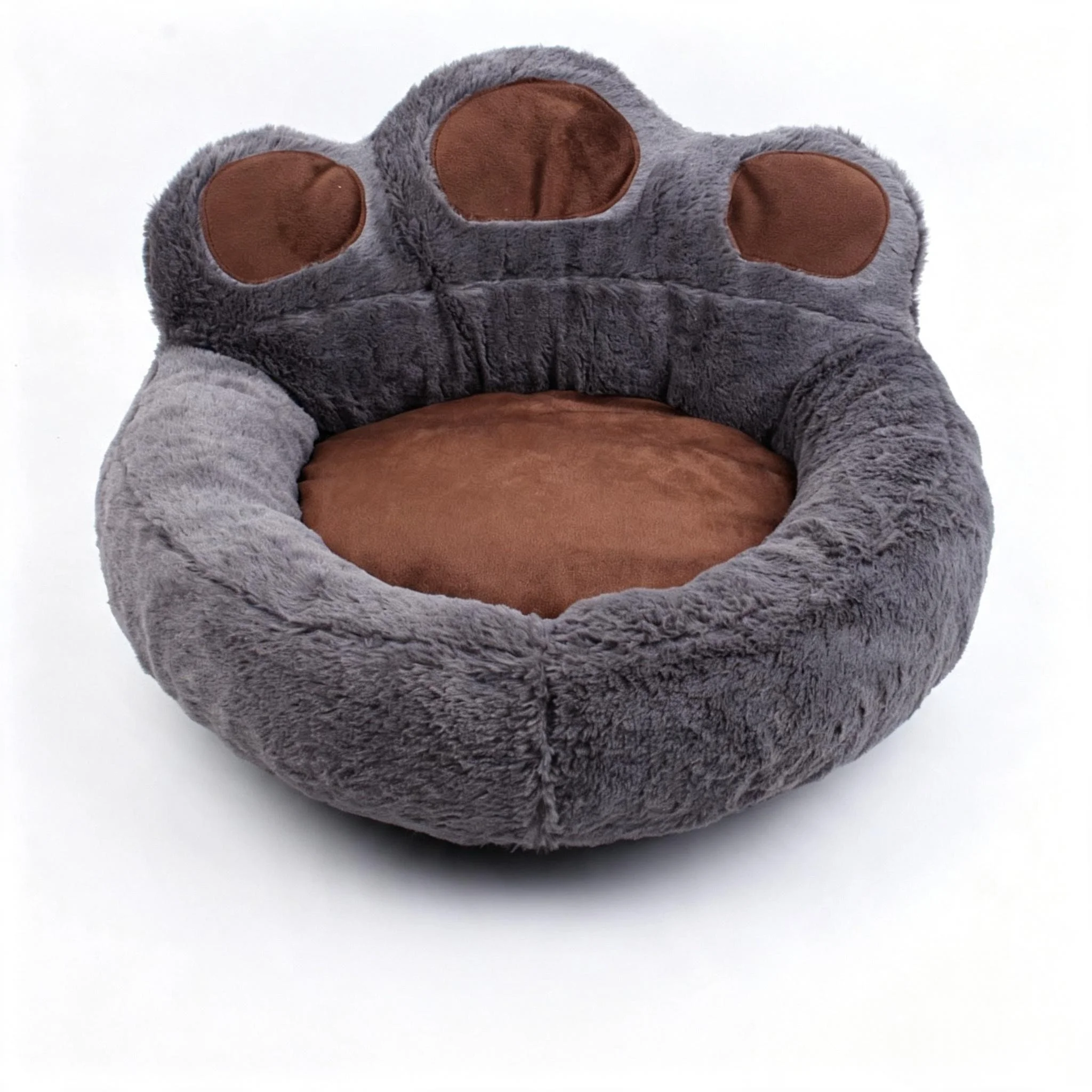 Honden- en kattenbed-MERKMAK-55cm-afneembaar-wasbaar-Anti-Stress grijs pluche