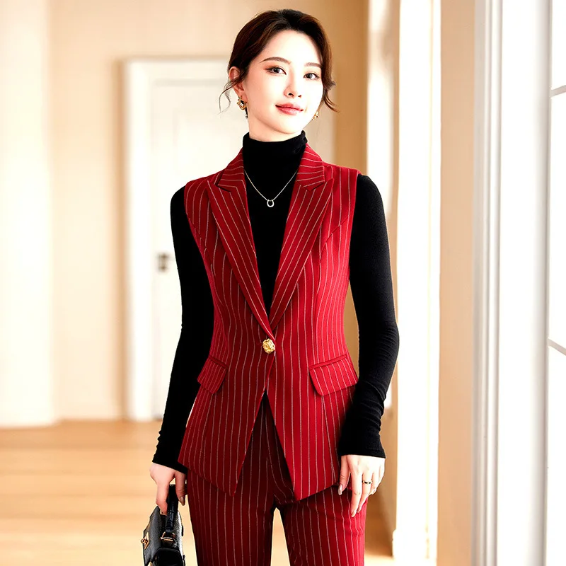 Suit Women's Autumn and Winter Business Wear Dignified Goddess Fashion Striped Vest Suit Suit Work Clothes