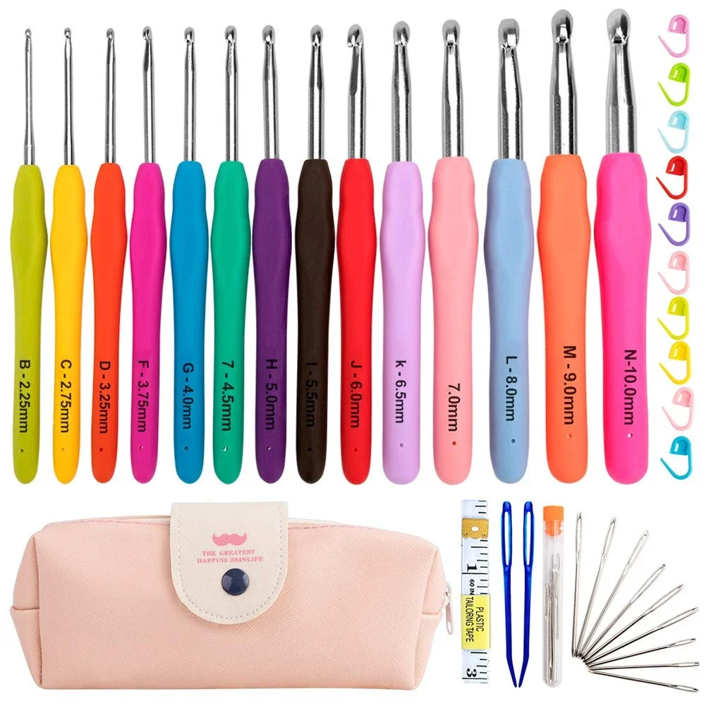 15PCS Crochet Hooks Kit 2.0mm to 8.0mm Aluminum Crochet Needles Set with Storage Bag Yarn Weave Knitting Needle DIY Weaving Tool