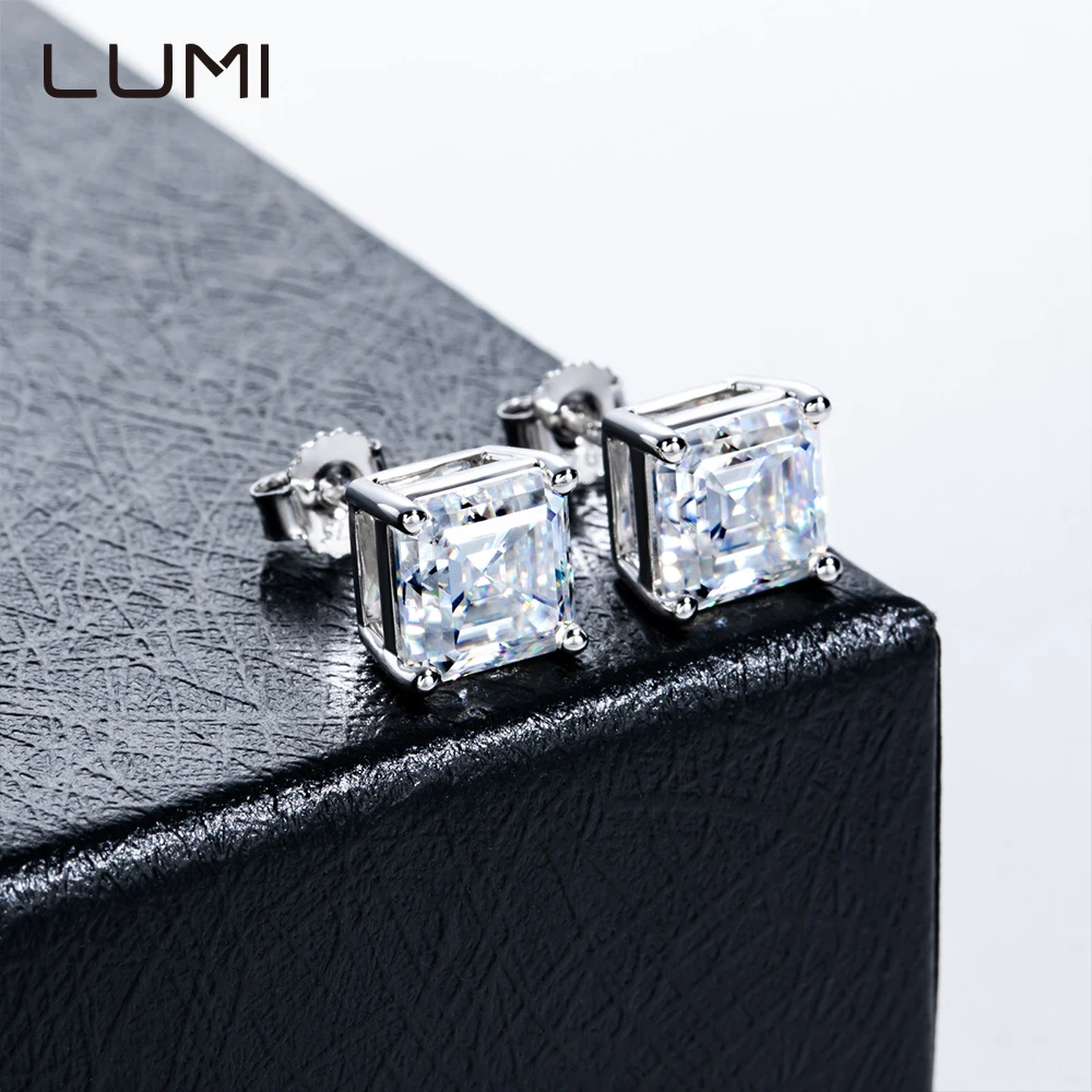 

LUMI стерлингового серебра 925 пробы женские серьги-гвоздики 0,5-3 карата Asscher огранки муассанит супер вспышка бриллианты элитные украшения для ушей подарок