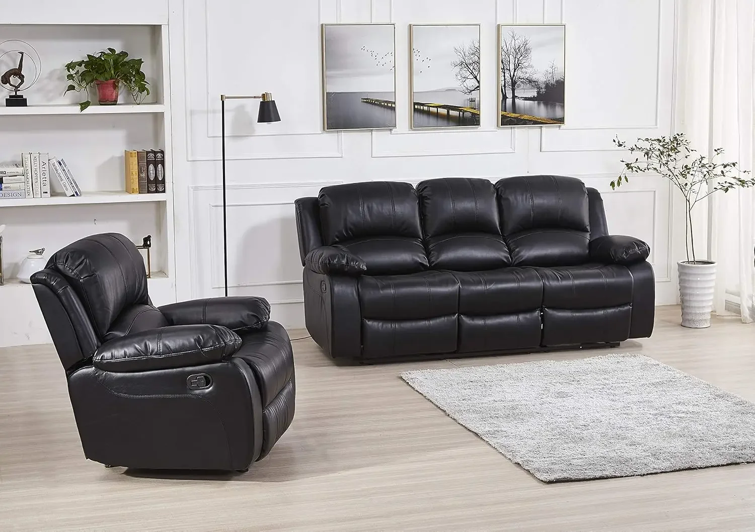 Living Room Sofas Black 3+1 Leather Sofa Living Room Set 85