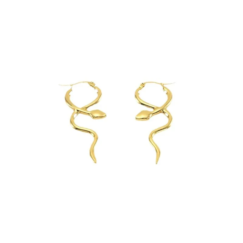 Trend Personality Snake Cross Around Snake Earrings for Women French Light Luxury Temperament Titanium Steel Gold Plated Jewelry