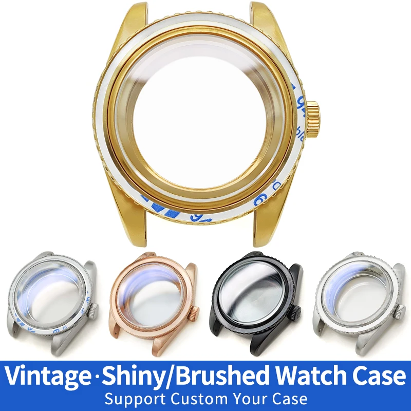 

Vintage Shiny/Brushed Watches Case Silver Black For SKX SKX007 NH35 NH36 4R36 Steel Cases MOD Watch Parts Sapphire Crystal Crown