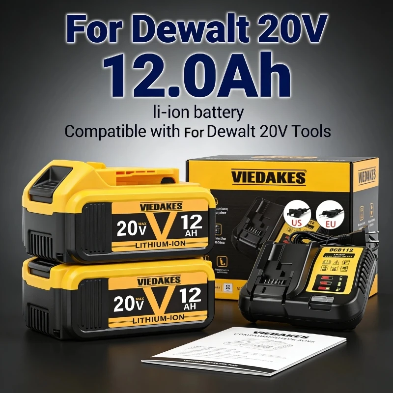 

VIEDAKES 12Ah For DeWalt 20V Battery 18650 DCB200 Replacement Battery Compatible With For Dewalt 18V/20V Tools Battery