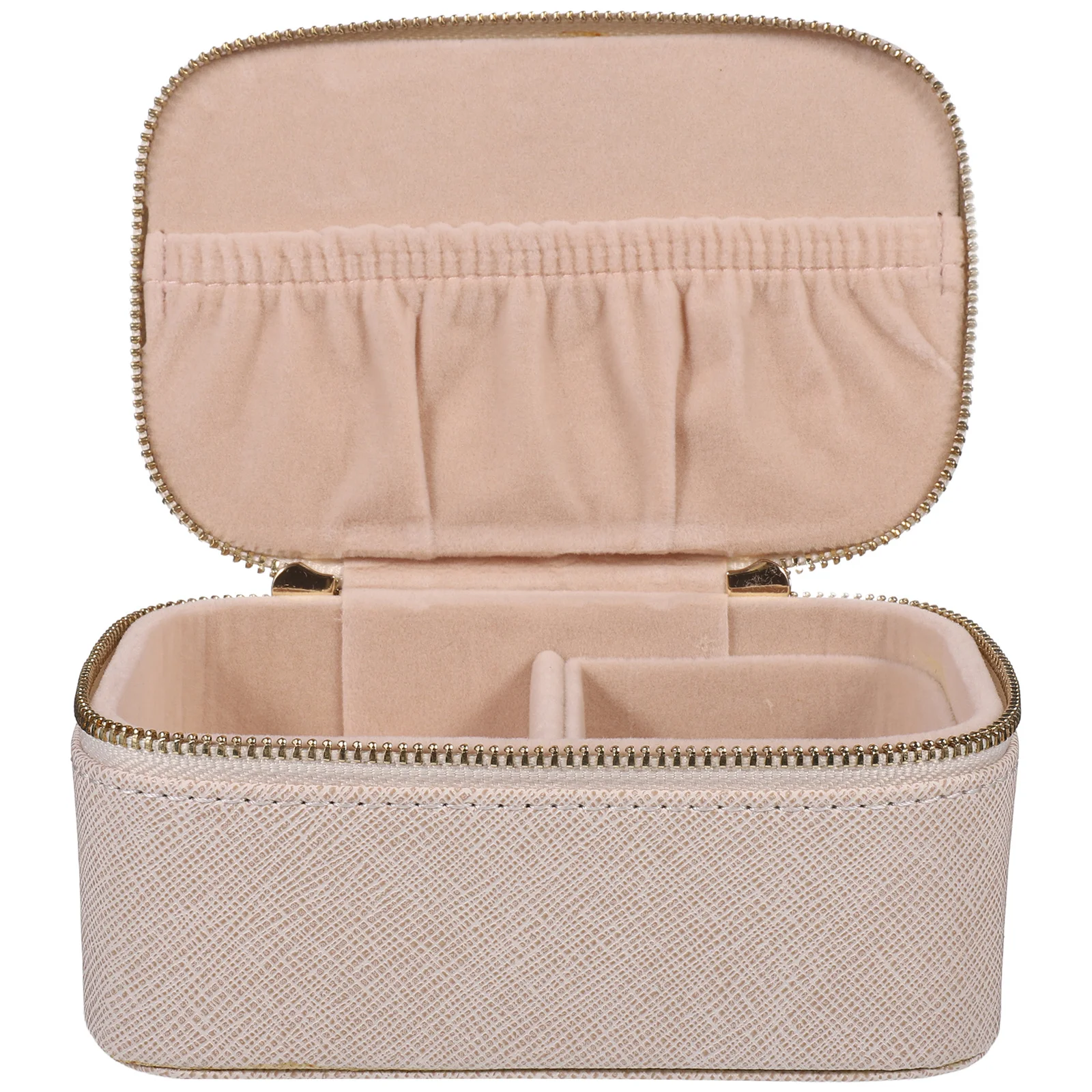 

Travel Jewelry Organizer Beige PU Portable Jewelry Box Storage Case Zipper Closure Rings Earrings Necklace Holder