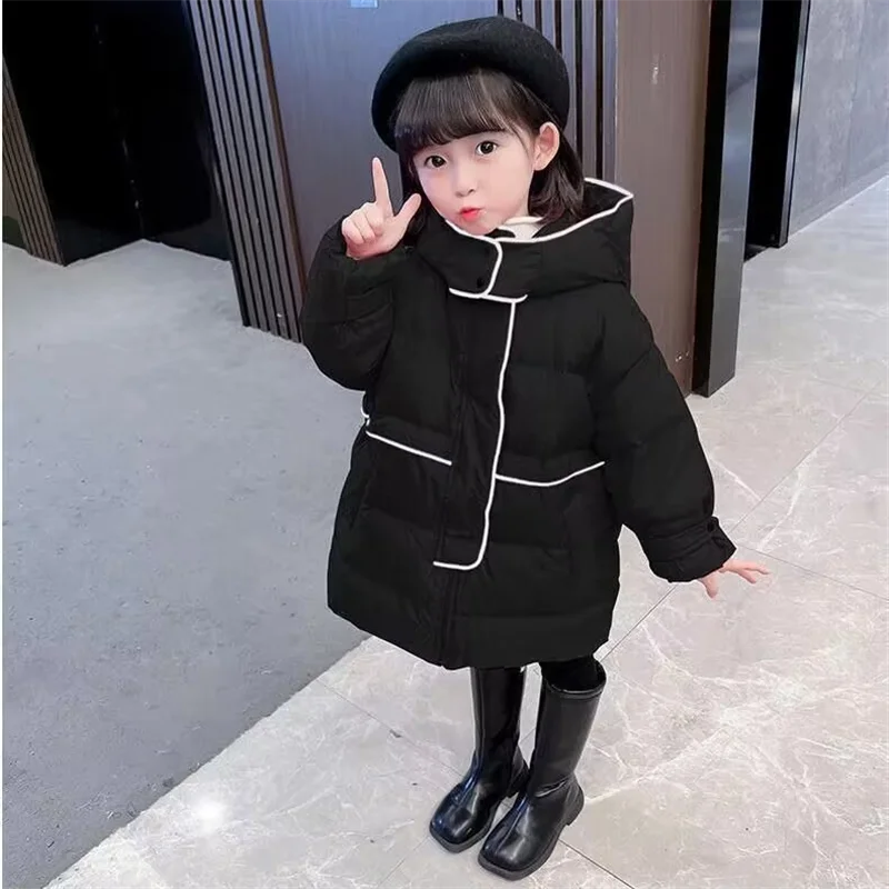 

Girls Down Coat Jacket Cotton Windbreak 2023 Black Warm Plus Thicken Velvet Winter Sport School Children's Clothing