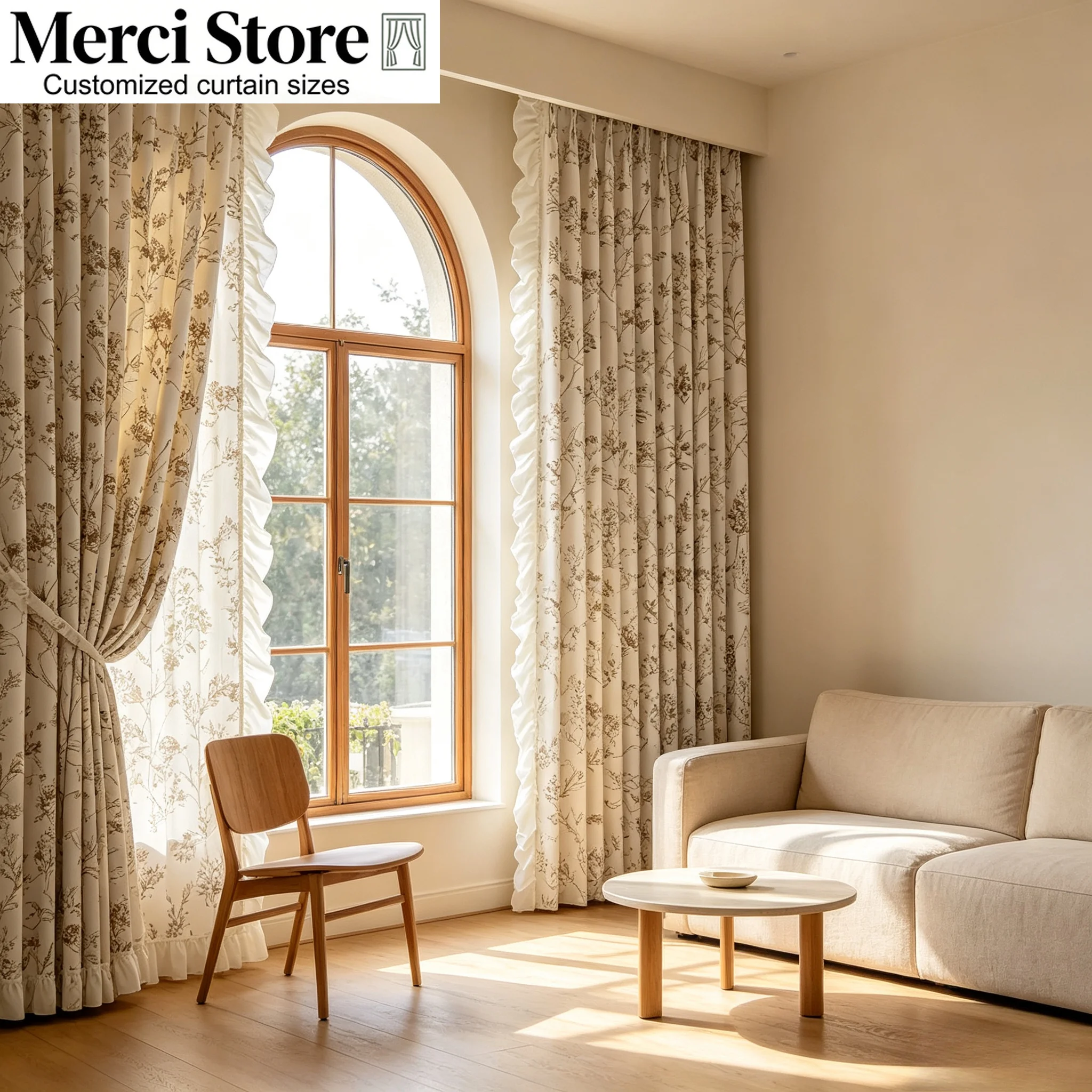 Customized Milk Tea Color Small Fragrant Style Pine Cone Chenille Print French Retro Living Room Bedroom Balcony Curtains Decor