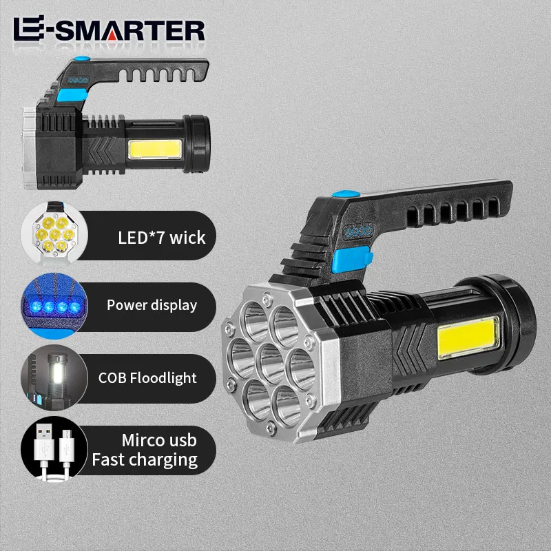 High Power LED Flashlights Camping Torch With 7 Lamp Beads And COB Side Light Rechargeable Outdoor Hiking Portable Hand Lantern