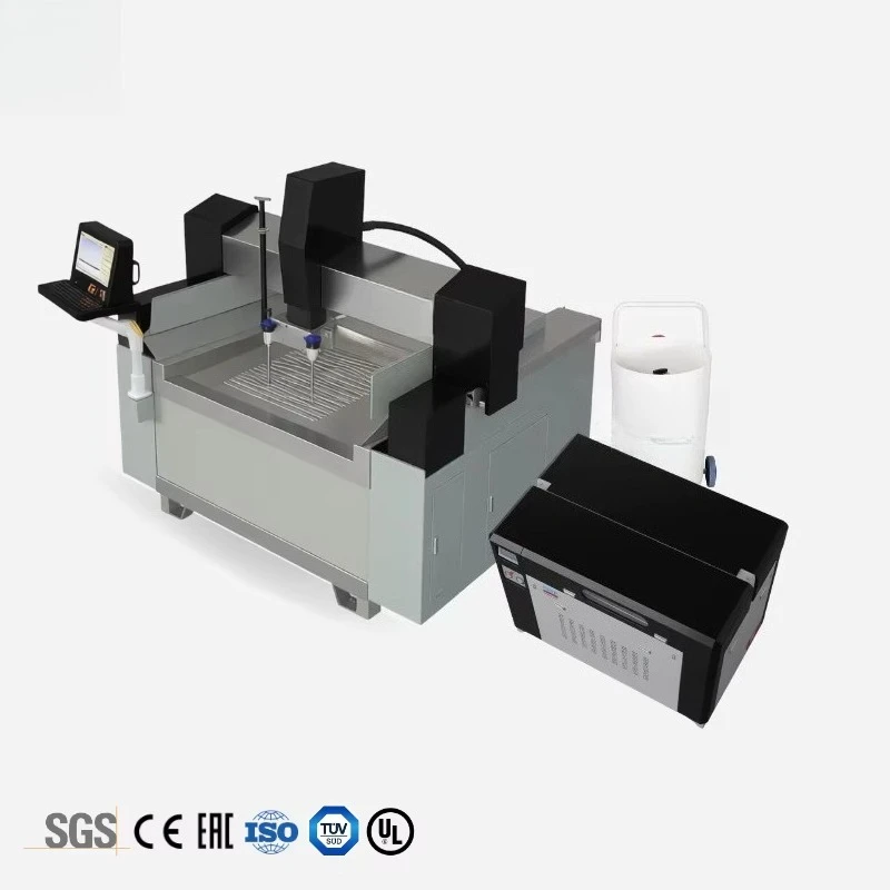 Mini Small Size Double Heads 5-Axis Waterjet Cutting Machine for Stone Metal Glass with Motor and Pump view 2