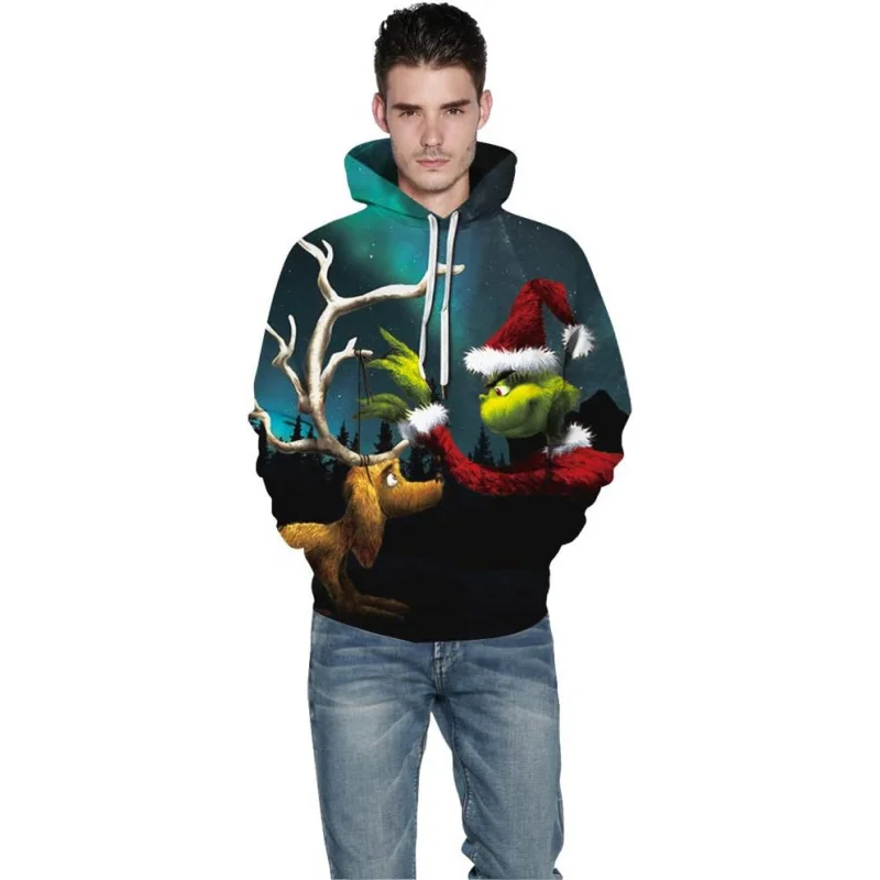 سترة عيد الميلاد القبيحة للرجال بنمط رواية ثلاثية الأبعاد، ملابس رياضية بقلنسوة مع بلوفر برباط، هوديي مع جيب #4