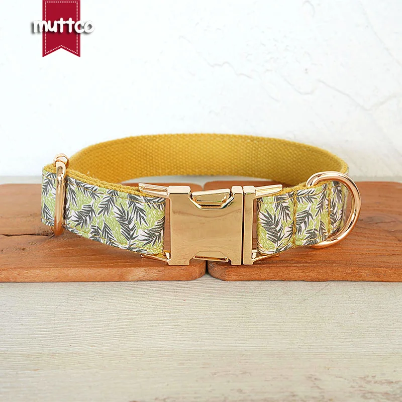 MUTTCO this collar with a palm leaf pattern is mainly black, green JUNGLE HIKING presenting a tropical style 5 sizes UDL156