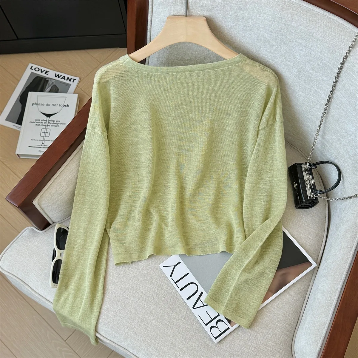 Damen Sexy Transparentes Crop-Top mit Kordelzug und Langen Ärmeln, Sonnenschutz-Überwurf, Trendige Casual Bluse in Petite-Größen – Detail 23