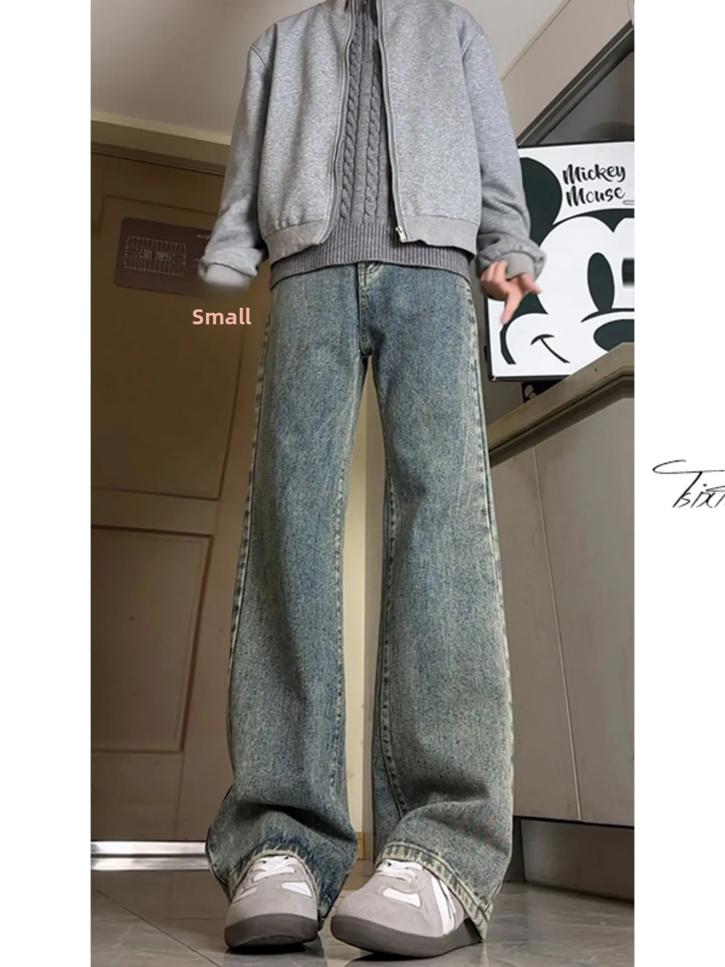 

Мужские винтажные джинсы Waed: прямые, зауженные, широкие брюки в американском уличном стиле, весенняя коллекция, смесь хлопка и полиэстера