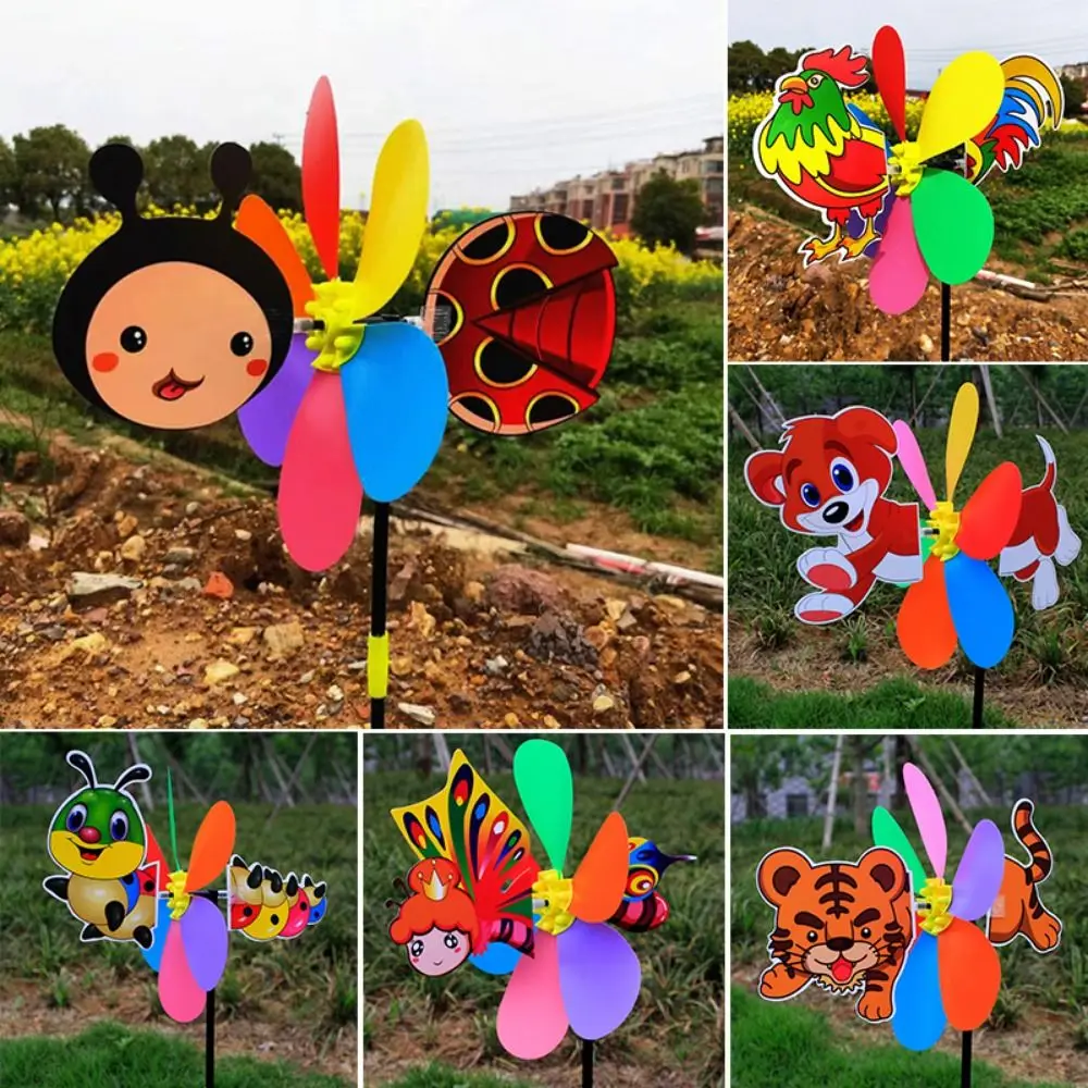 Novo colorido dos desenhos animados moinho de vento plástico tridimensional girador vento dos desenhos animados crianças brinquedos jardim quintal decoração
