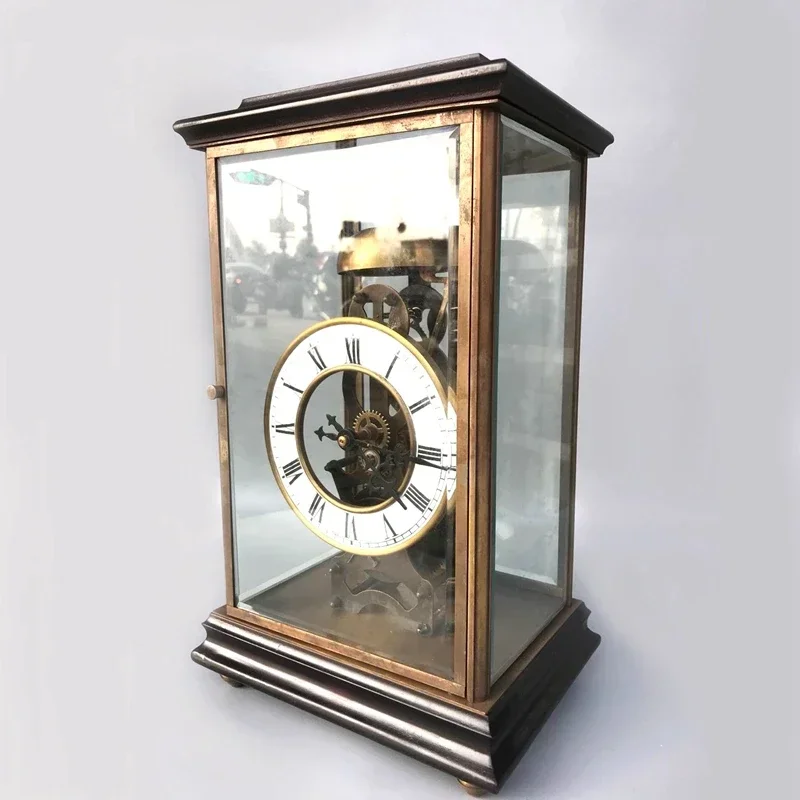 European Western cloisonne old-fashioned retro winding mechanical clock, home creative living room pendulum skeleton clock