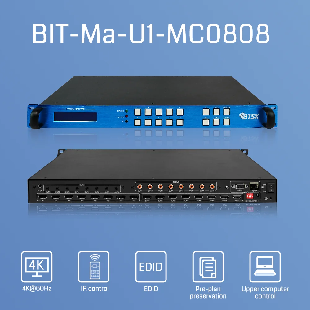

Матричный HDMI-коммутатор X8 (8 входов, 8 выходов) с поддержкой 4K60 и EDID для видеостен и больших экранов