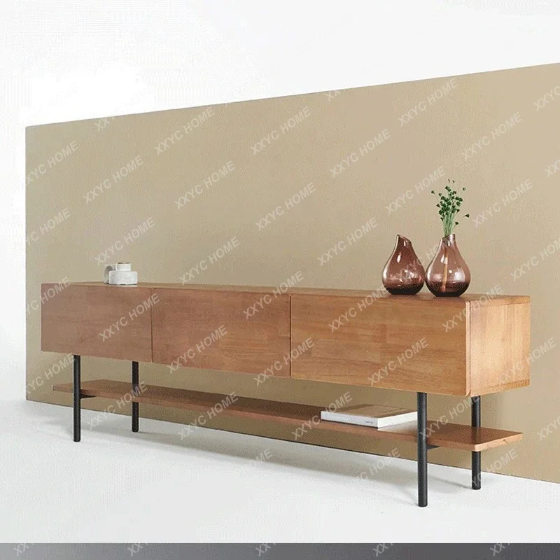 wrought iron solid wood TV cabinet rectangular with drawers against the wall cabinet small apartment log  floor cabinet