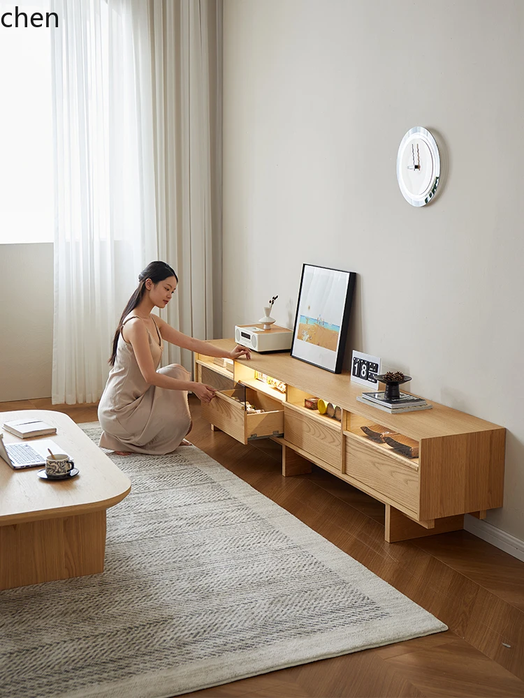 خزانة تلفزيون من الخشب الصلب من HTT wabi، طاولة قهوة، مجموعة من سجل غرفة المعيشة، خزانة تلفزيون عالية حديثة وبسيطة من الأرض إلى السقف #2