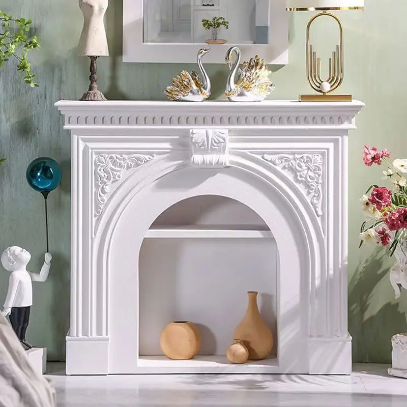 Chimenea francesa retro de madera maciza estilo crema, sala de estar, entrada de villa, jaula de pájaros, vestíbulo antinuego, gabinete frontal, decoración arqueada