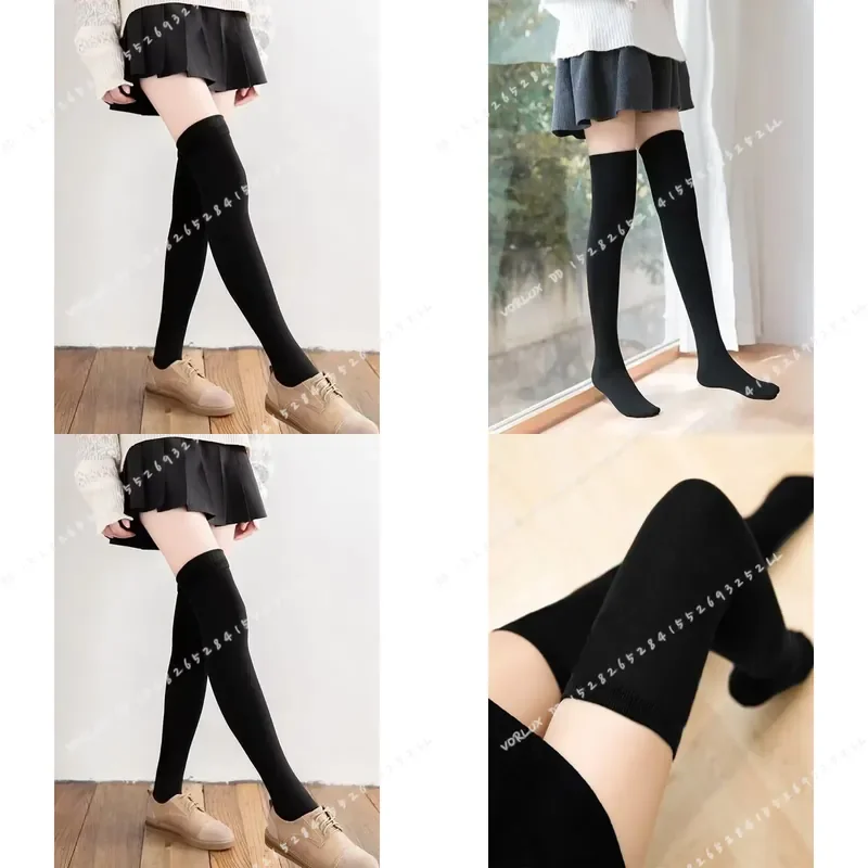 1 Pair JK Style Cotton Thick Black White Striped Knee High Stockings Three Bar Student Socks for Girls College Fashion Lady