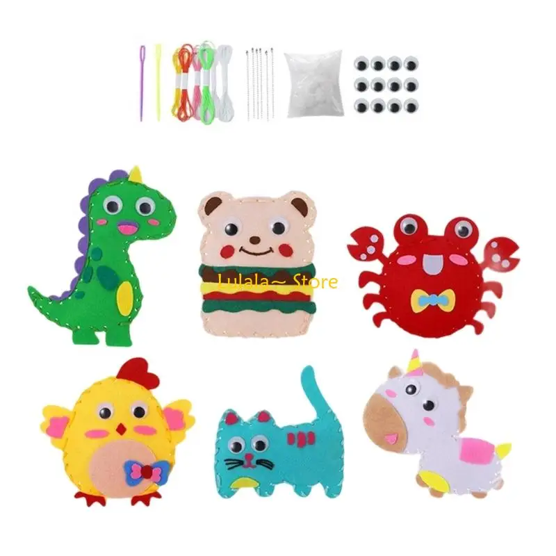 Y4QA All Inclusive Zestaw do szycia ręcznego dla dzieci Kreatywne tworzenie torebek z bezpiecznych materiałów z włókien