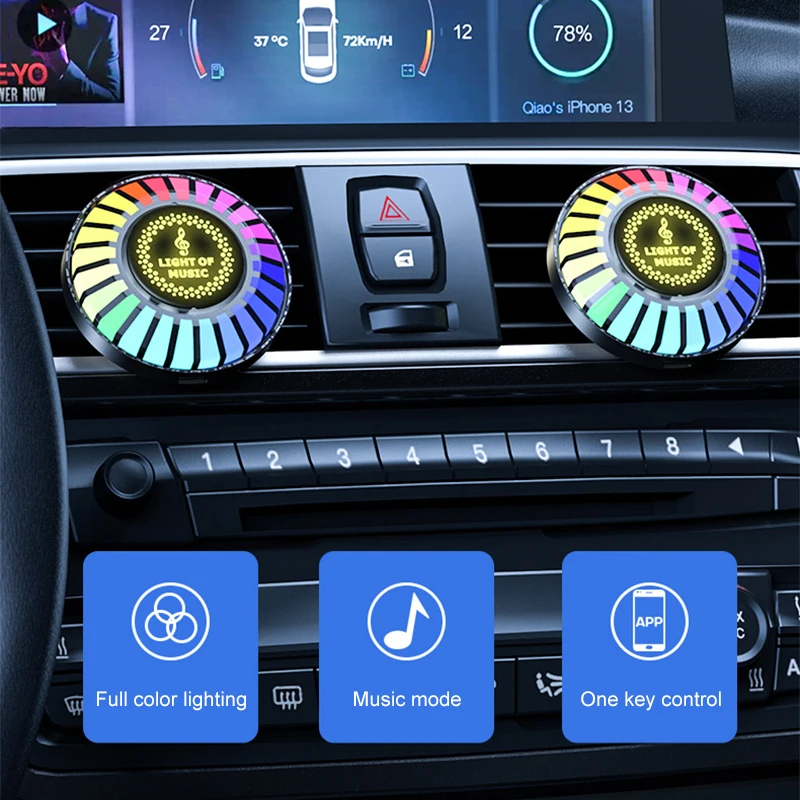 Car Music Rhythm Light RGB LED Music Car Vent Light APP Sound Activated led lights  Control Air Freshener Ambient Light