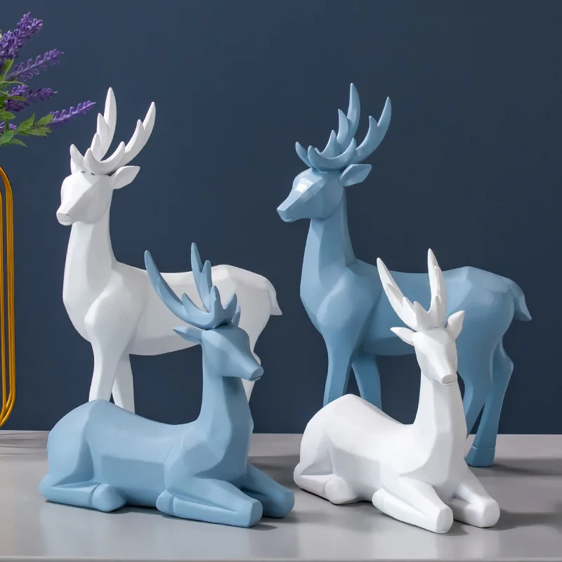 Nordic Resin Geometric Abstract Deer Statues Home Decoration  Decorative Sculpture Modern Art Figurines Tabletop Ornaments