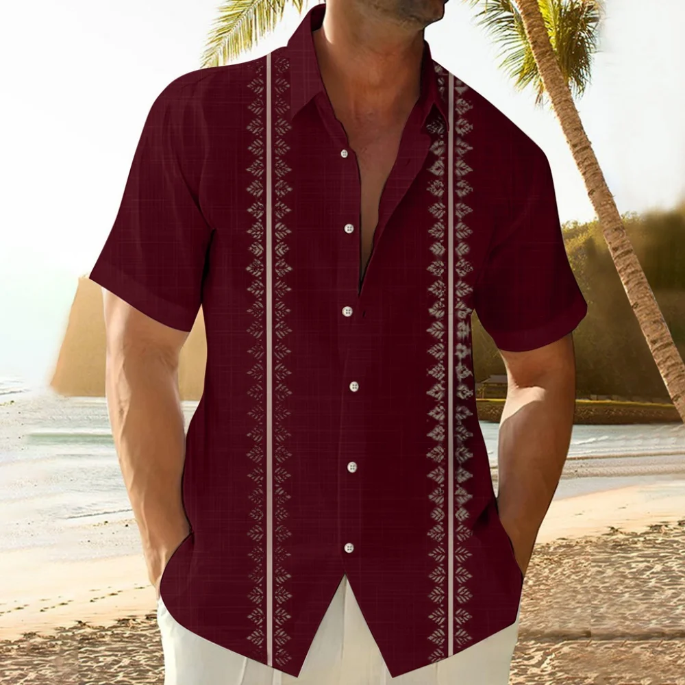 Camisa havaiana casual masculina, camisa de manga curta, roupa respirável, impressão 3D, verão