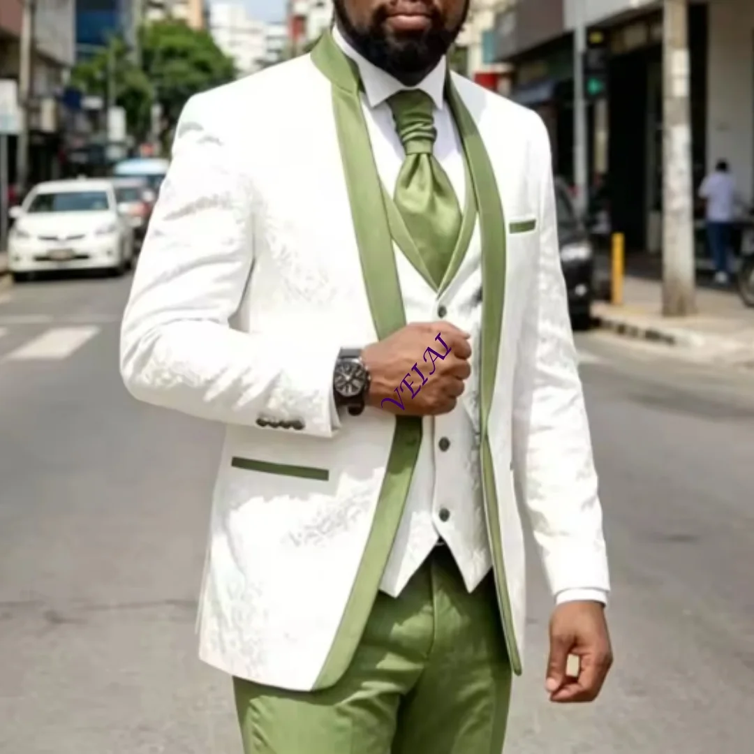 CustomizedFloral Pattern Wedding Suits for Man Slim Fit Men Suits with Stand Collar 3 Pieces Groom Tuxedo Blazer Vest Pants Set