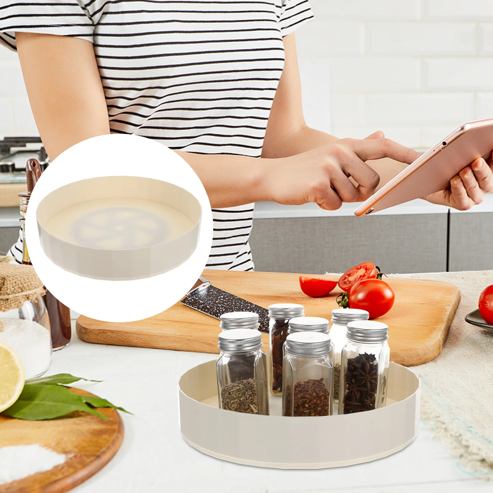 

Rotating Turntable Seasoning Rack Shelves Storage Shelving Container Desktop Stand Spice Bottle Holder 360 Degree Rotation Easy