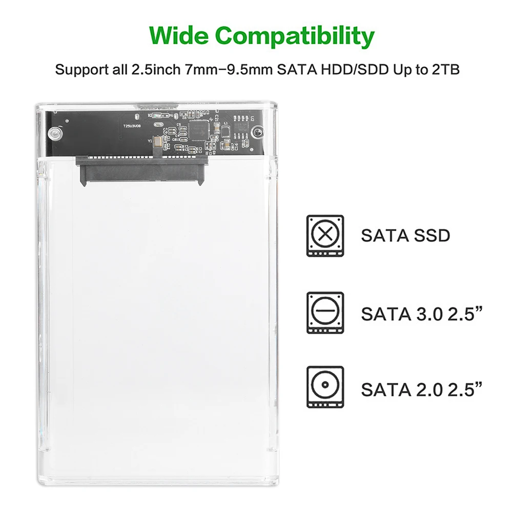 

Пластиковый прозрачный корпус для HDD/SSD, 2.5 дюйма, SATA 3, USB 3.0, для домашнего компьютера, защитные комплектующие