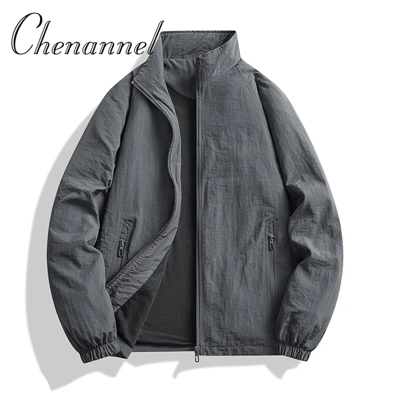 Męska jesienna luźna kurtka na wiosnę i jesień, wodoodporna, cienka, codzienna, z wysokim kołnierzem.