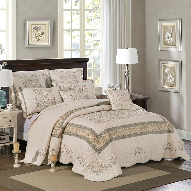 Set trapunta in cotone ricamato di lusso 3 pezzi copriletto sul letto King Size Summer Double Bed Comforter coperta trapuntata sottile CHAUSUB