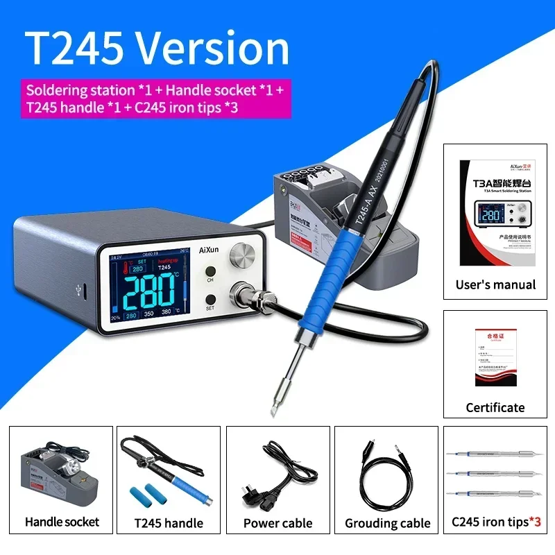 JC AIXUN T3A 200W Digital Soldering Station Mobile Phone Repair Tool Electric Solder Iron Tools with T245 T12 936 Handle Tips