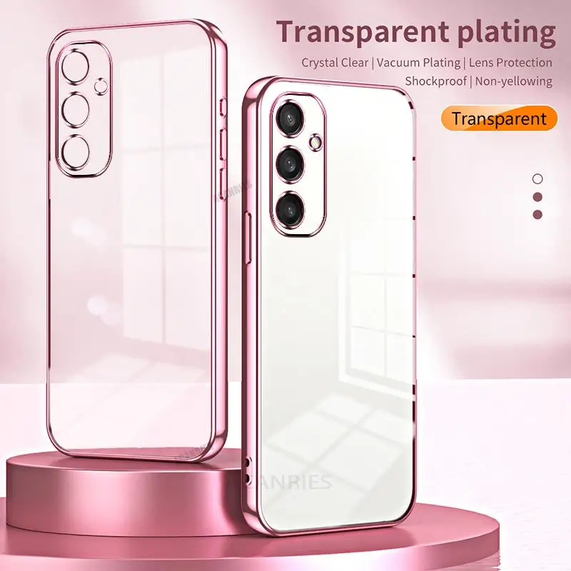 A 54 34 14 24 Luxury Plating Transparent Case For Samsung Galaxy A54 A34 A24 A14 4G 5G A04S A05S A15 A35 A25 Silicone Back Cover