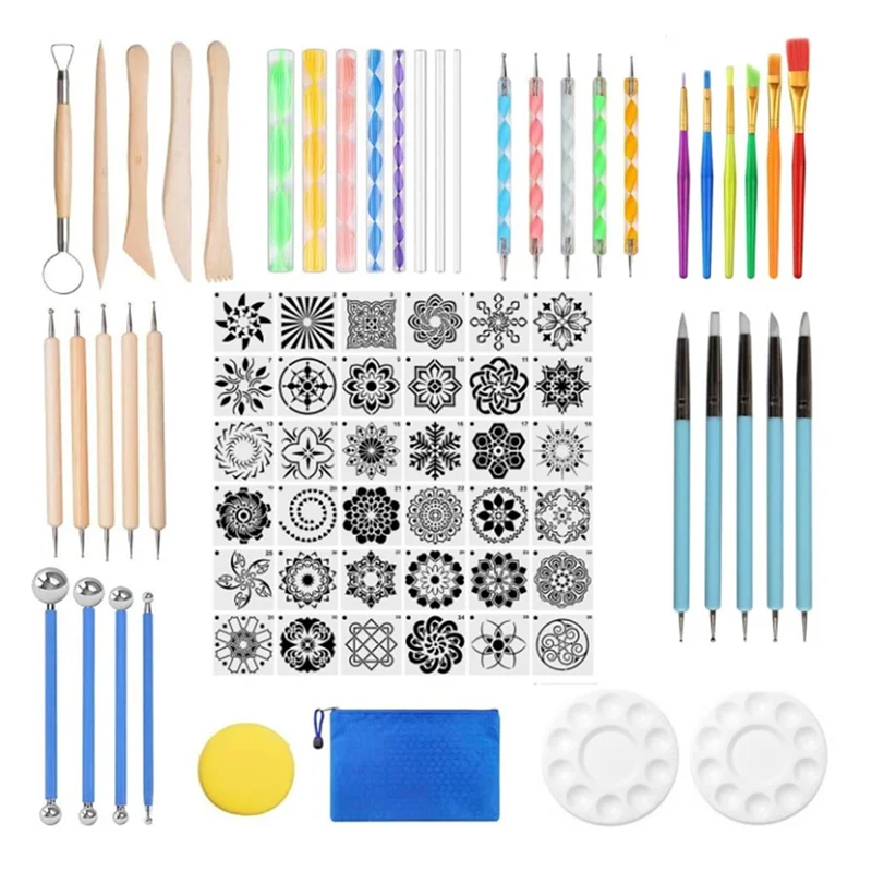 Mandala Dotting Tools, 78Pcs Mandalas Painting Stencil Kits Pen Dotting Tools Brushes Mandala Stencil Ball Paint Tray