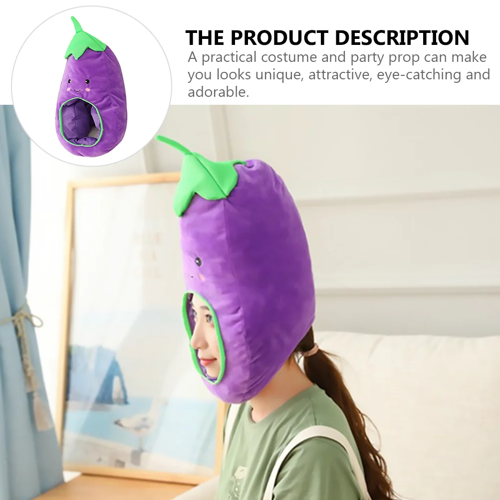 The Cap Eggplant Beanie Cartoon Winter Cosplay Hat Plush Hood Prop Purple Party Headdress