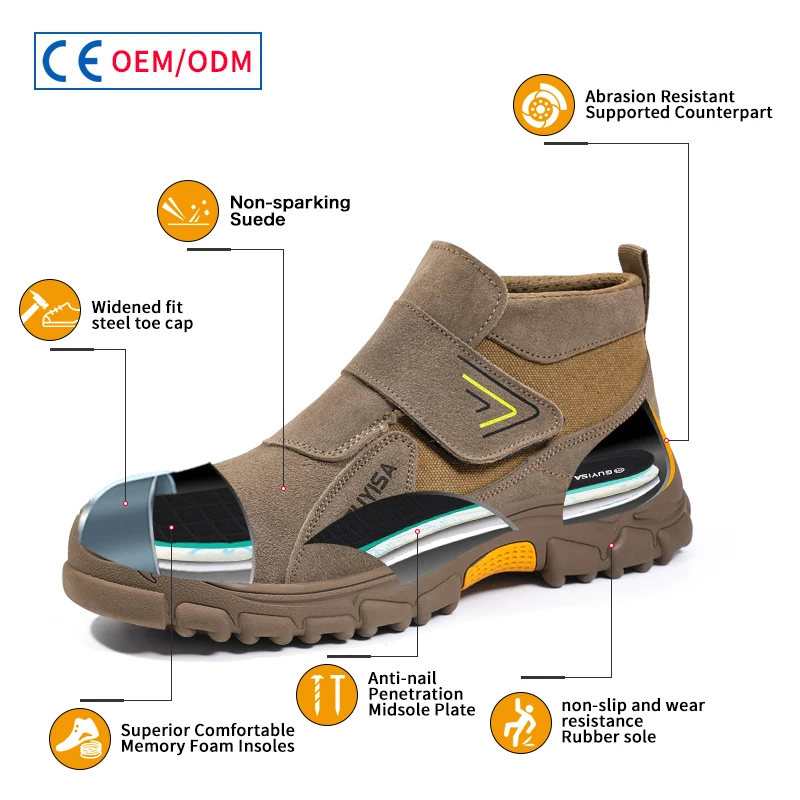 GUYISA Safety shoes man for work Size 37-48 Brown Anti scalding Welder Steel toe Security protection