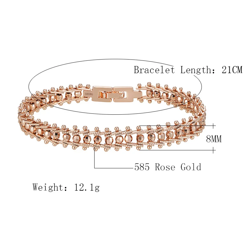 Luxury 2026 New 8MM 585 Rose Gold Plated Bracelet for Women, Never Fade Trendy Jewelry for Party & Daily Dating Mesh Link Chain