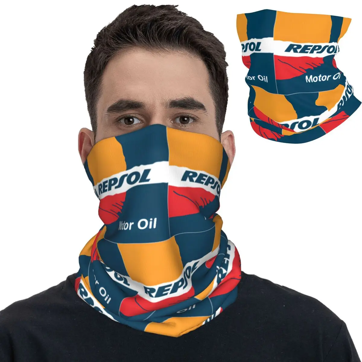 Repsol Motor Oil Bandana Neck Gaiter Printed Balaclavas Face Mask Scarf Warm Headband Hiking for Men Women Adult Washable