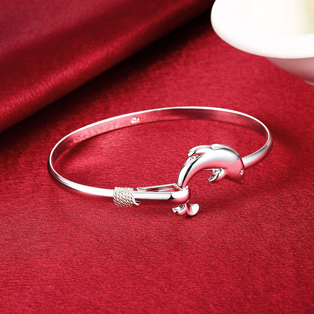 Hot 925 Sterling Silver Bracelets for Women fine cute dolphin bangle adjustable Jewelry Fashion Party Gifts Girl student