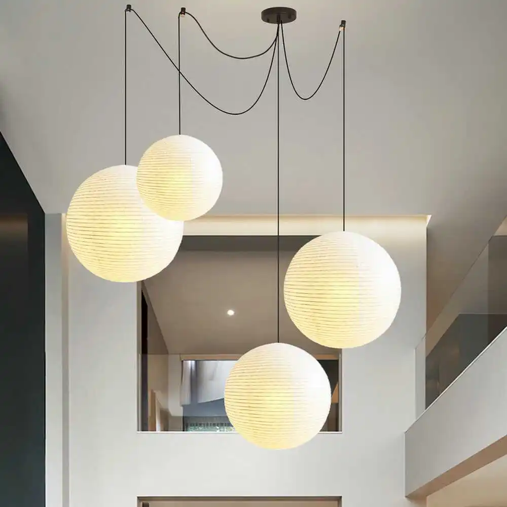 

Nordic Wabi Sabi Round Rice Paper Led Pendant Light Living Room Study Bedroom Loft Lamp Restaurant Bar Deco Shiftable Chandelier